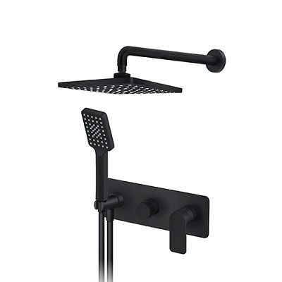 S2 BLACK PODŽBUKNA MJEŠALICA sa zidnim i ručnim tušem (tuš ruža 210x210mm) crna